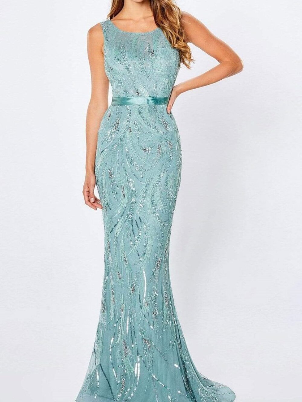 NWT Montage by Mon Cheri 221965 Sleeveless Evening Dress Sage size 12